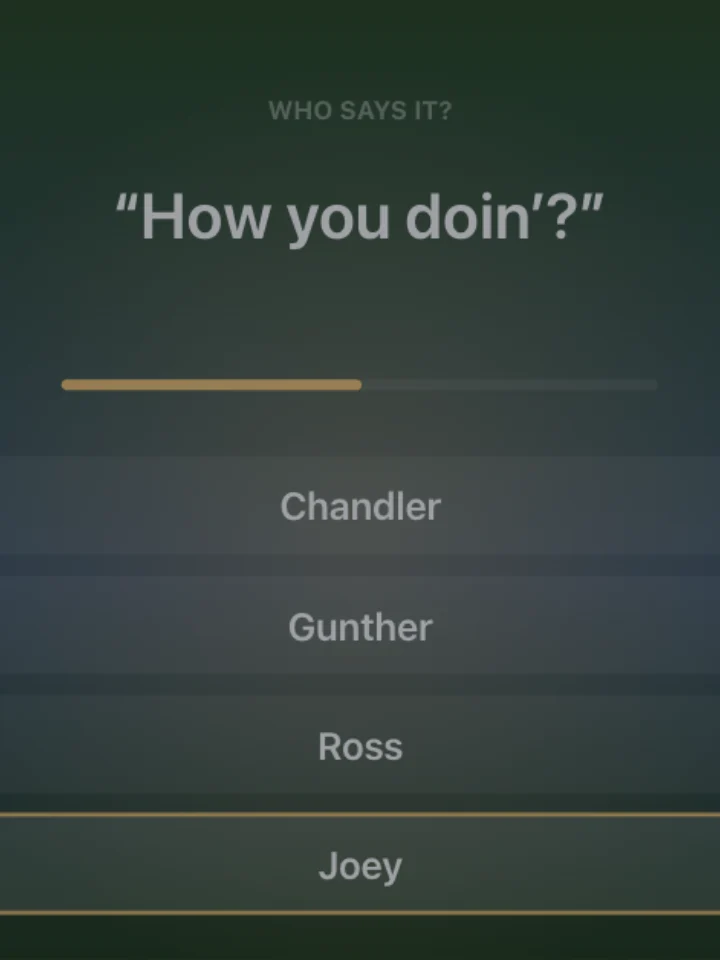 Sitcom Quotes — a trivia game, captured from play